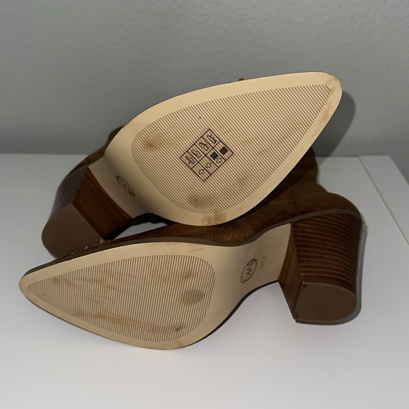 Michael Kors Dover brown stretch faux vegan suede studded booties boots 8.5 - Picture 7 of 9